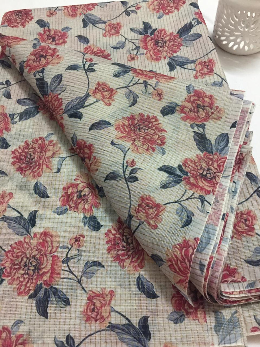 Printed Kota fabric with zari checks