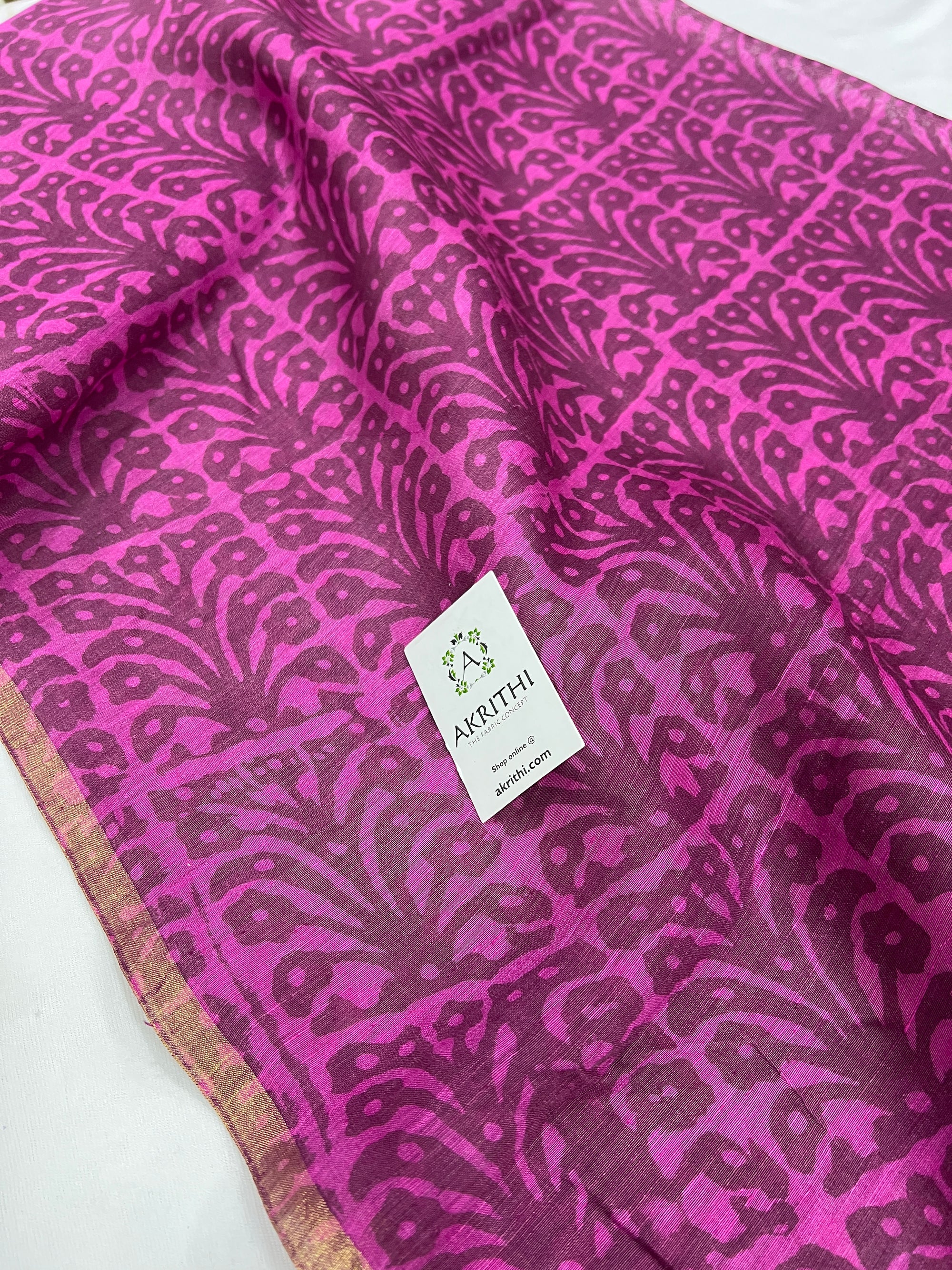 Handloom Printed pure linen silk fabric 70 cms cut
