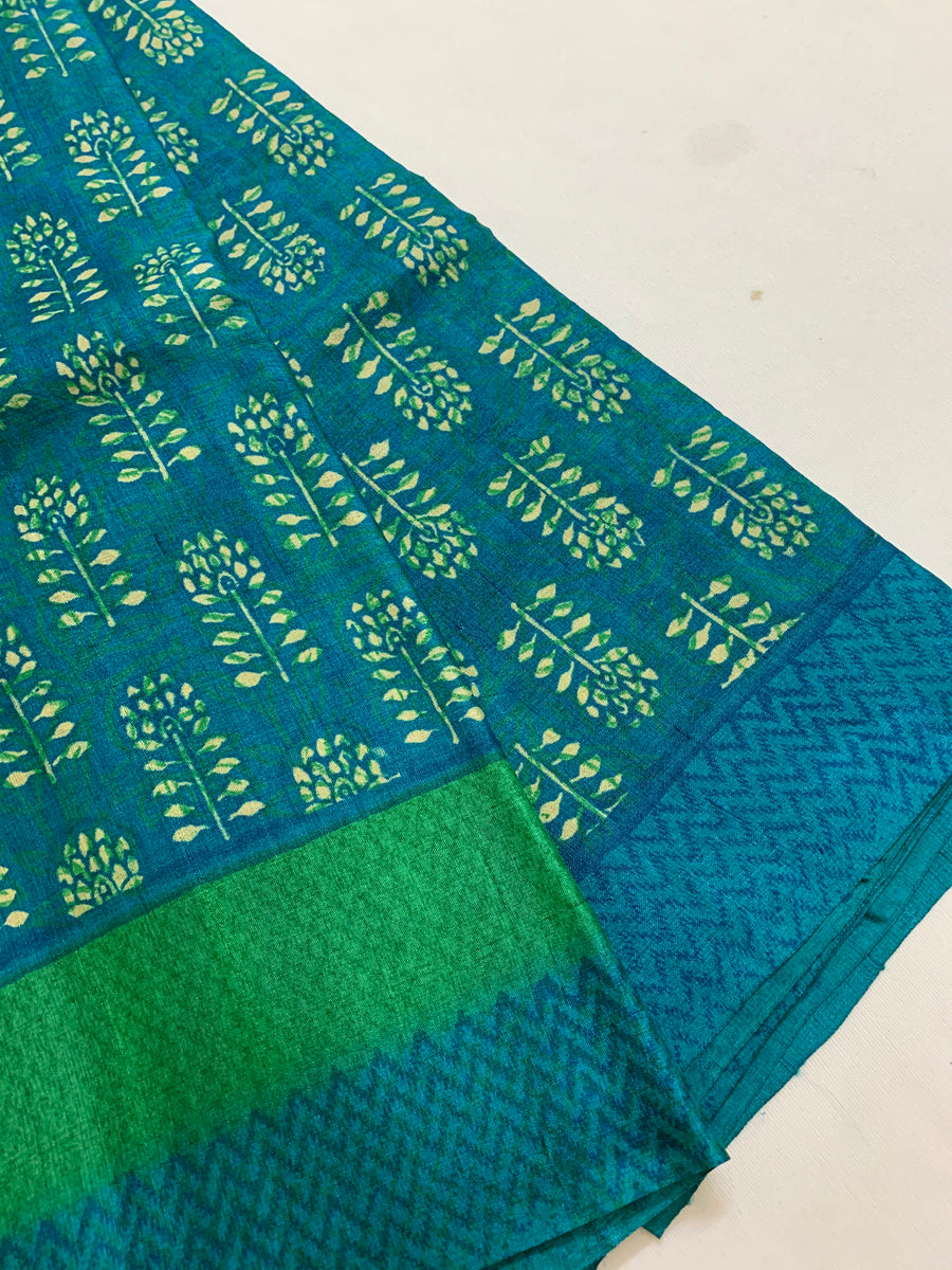 Handloom block printed Pure tussar silk saree