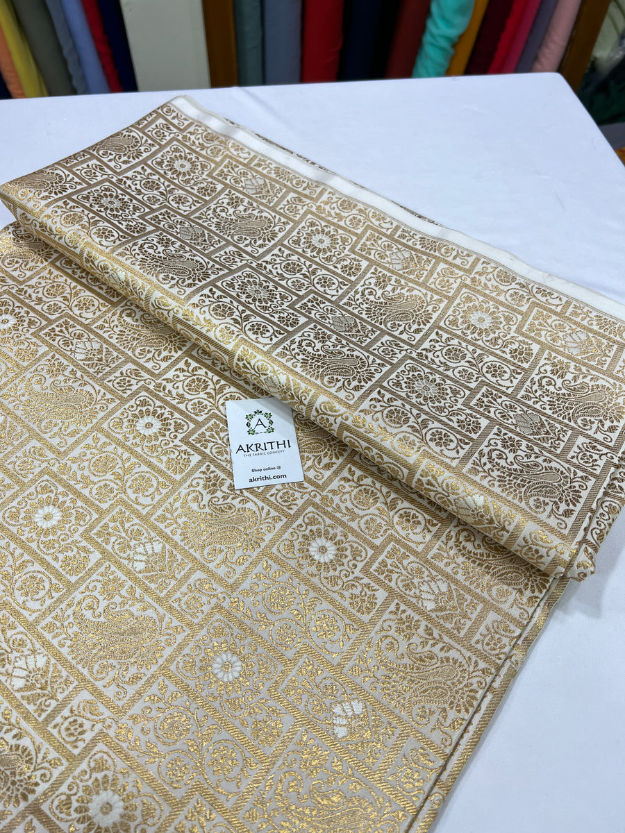 Banarasi brocade fabric off white
