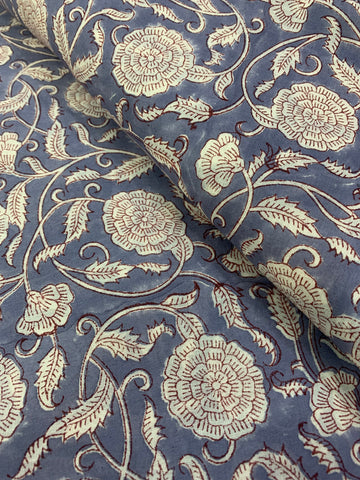 Block Printed pure mul cotton fabric