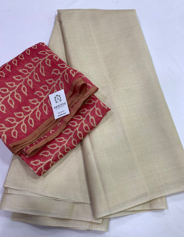 Pure tussar silk saree with pure silk linen blouse