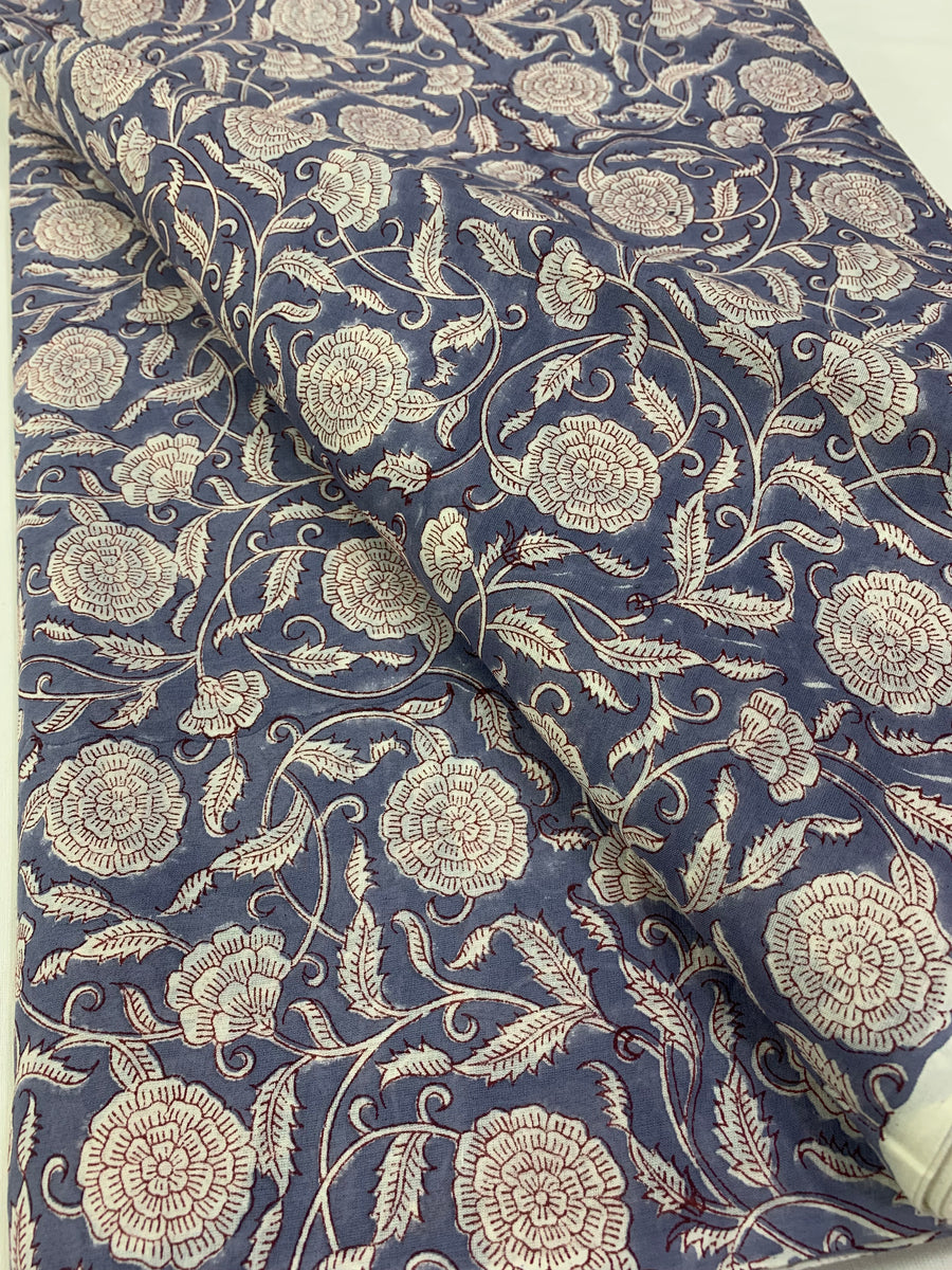 Block Printed pure mul cotton fabric