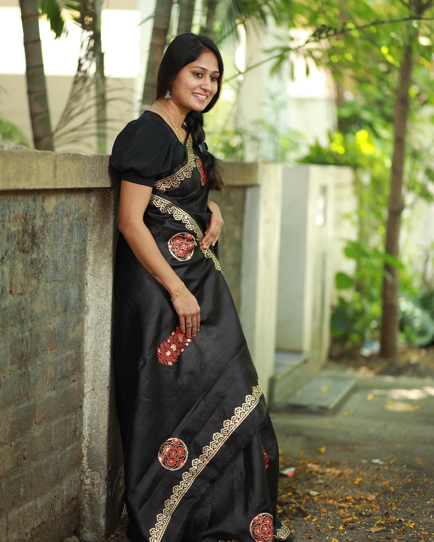 Pure Tussar silk saree with block print