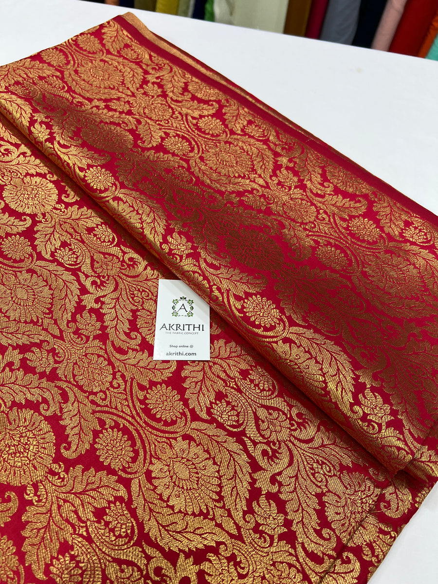 Handloom Banarasi brocade fabric red colour