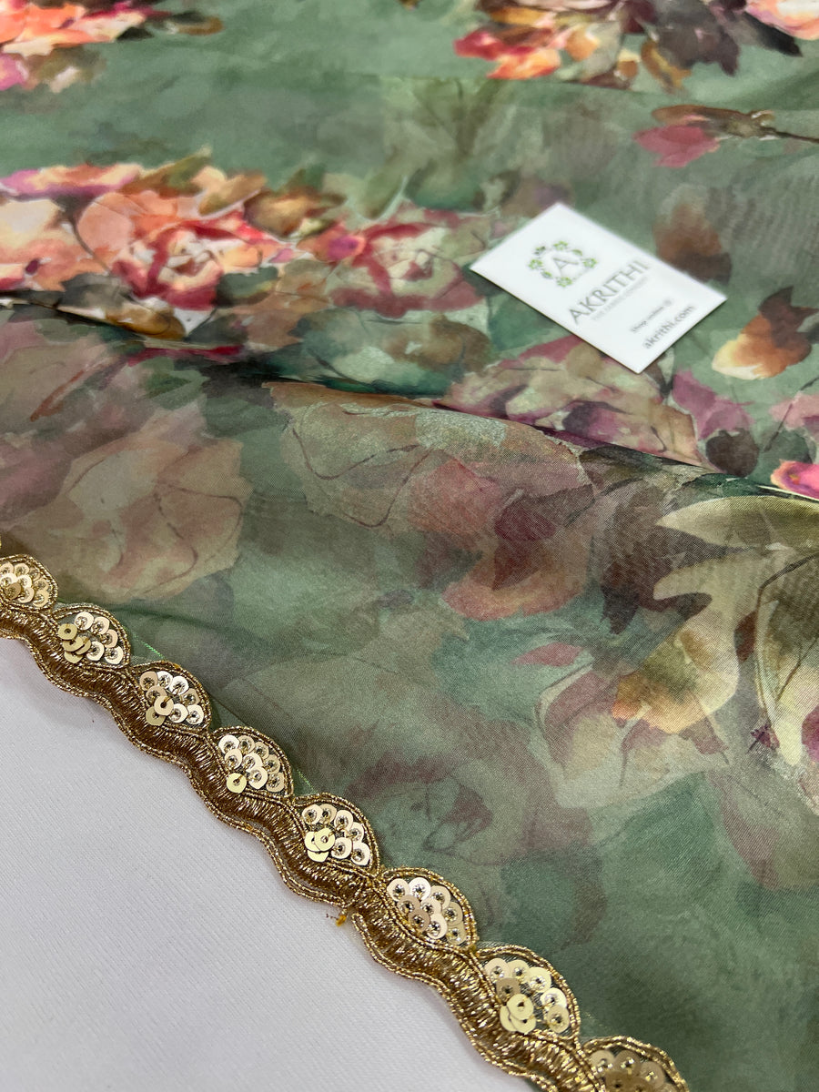 Printed Organza saree with lace