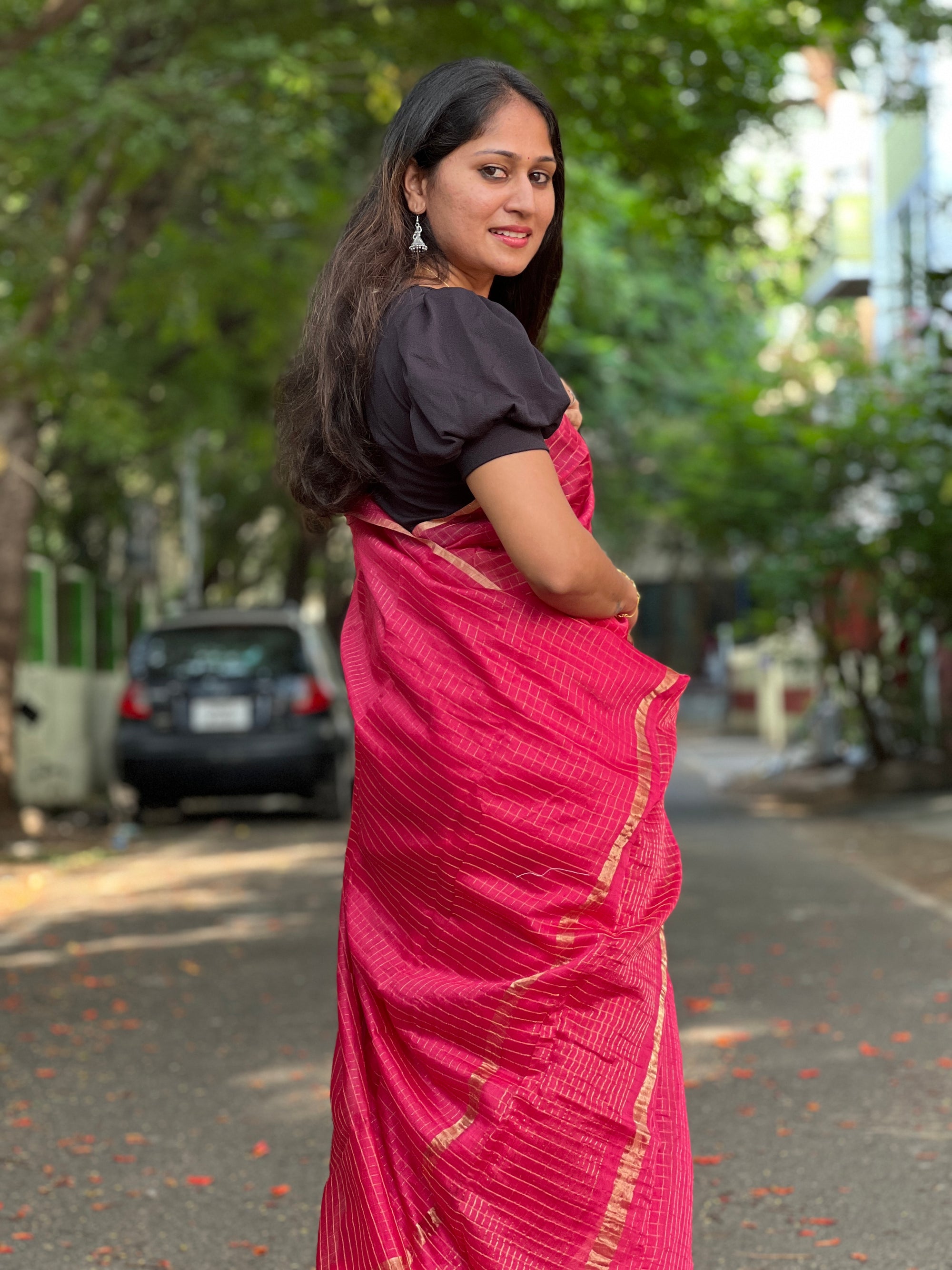 Pure chanderi checks saree