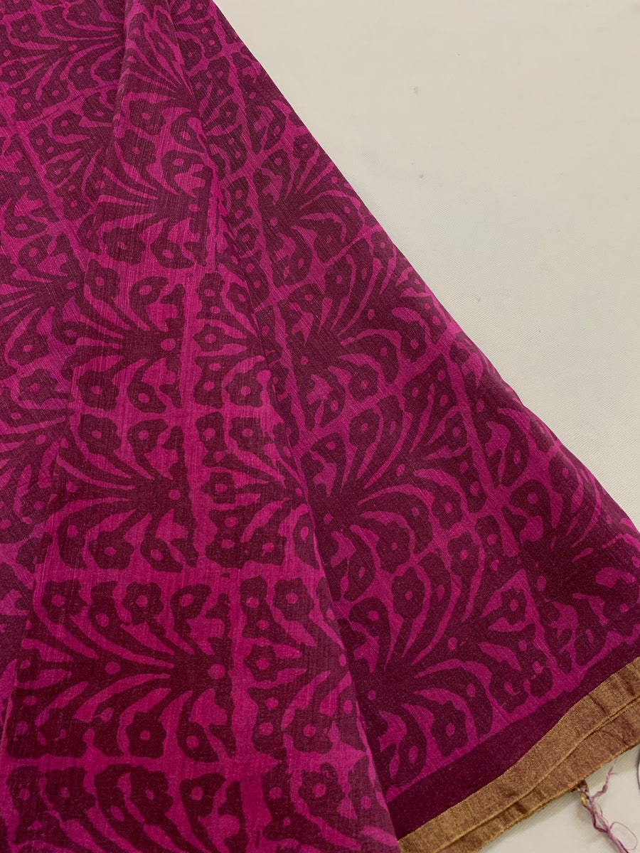 Handloom Printed pure linen silk fabric 70 cms cut