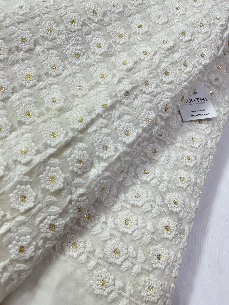 Heavy Embroidery on dyeable white Georgette fabric