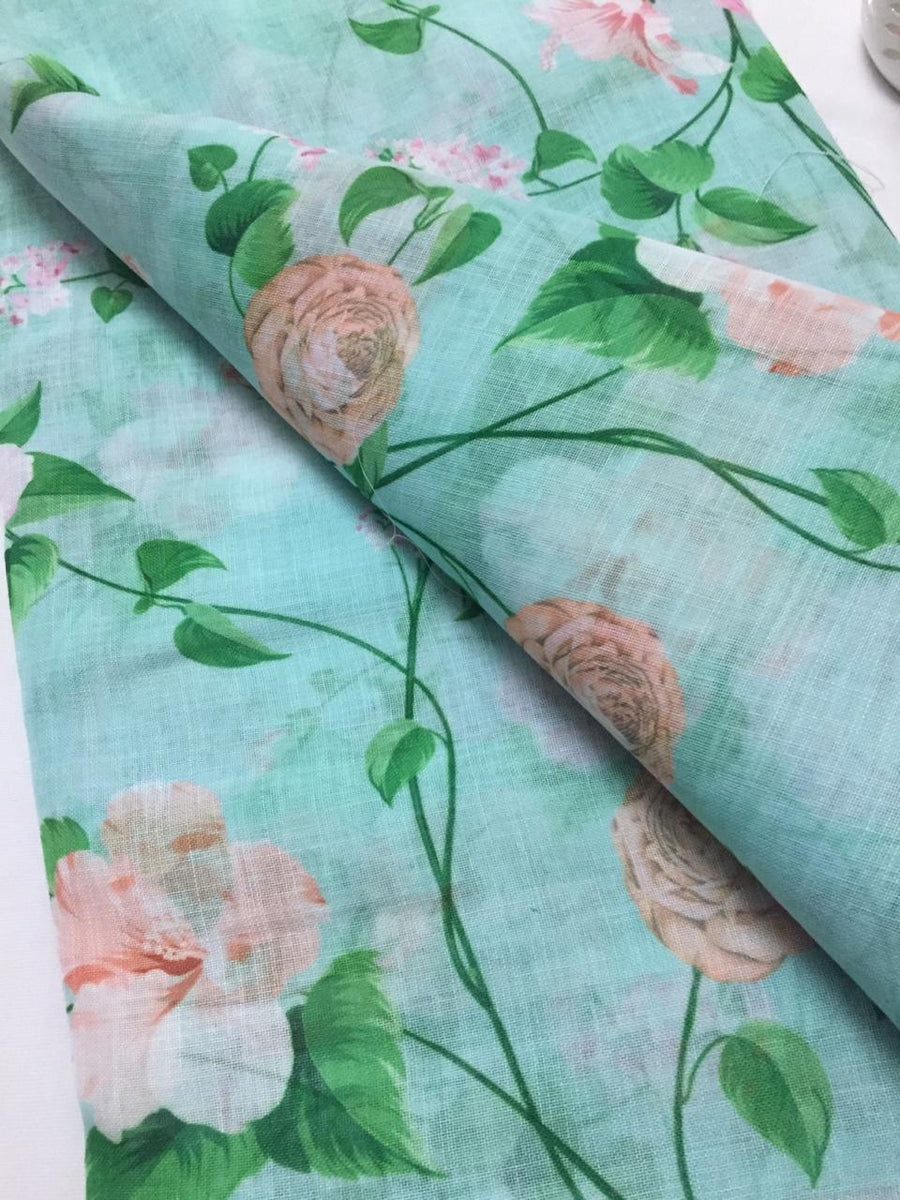 Printed Linen fabric with zari border 1.6 metres cut