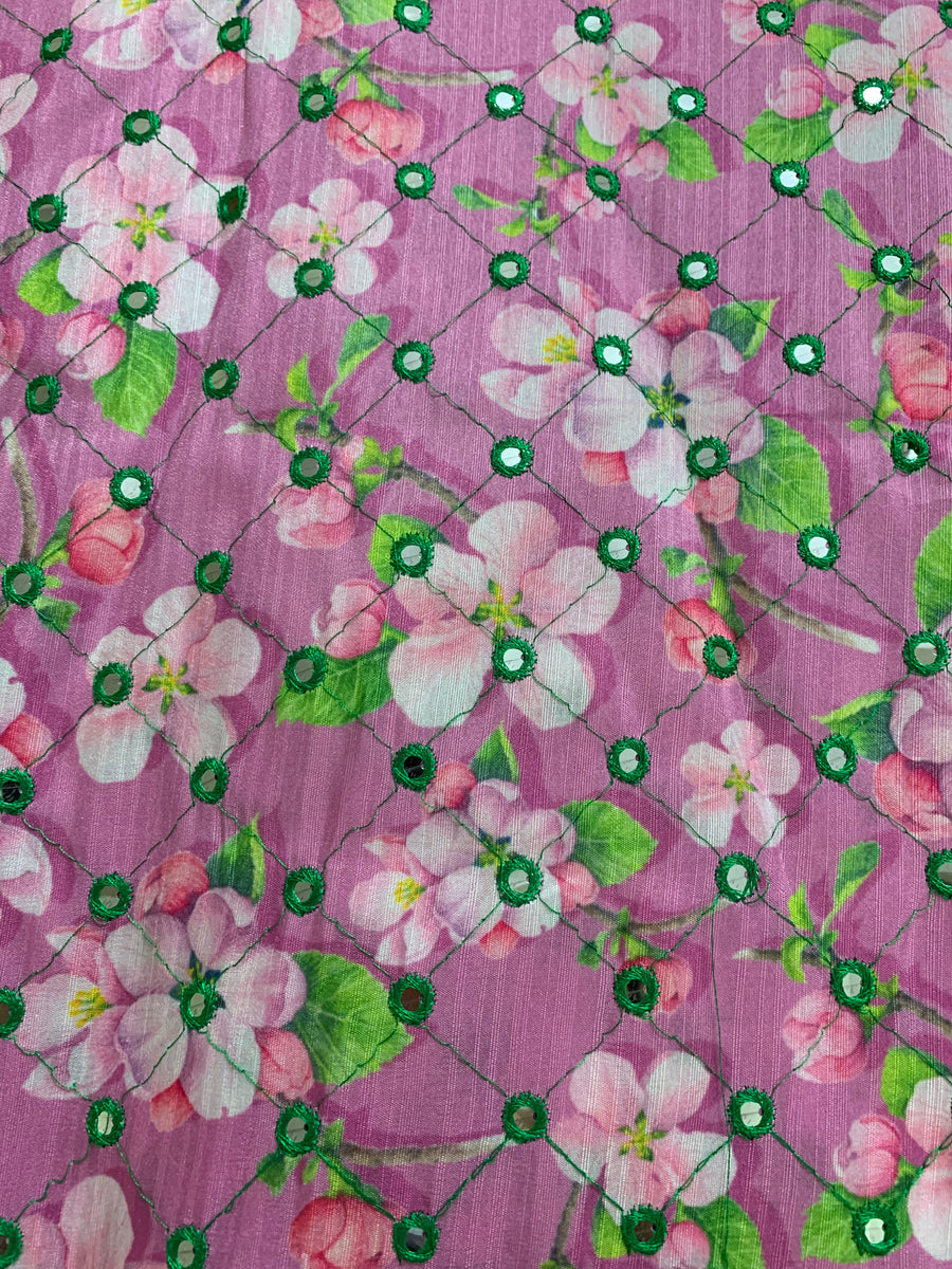 Embroidery on raw silk fabric