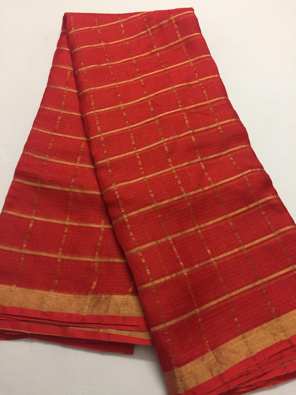 Pure kota silk saree with zari checks