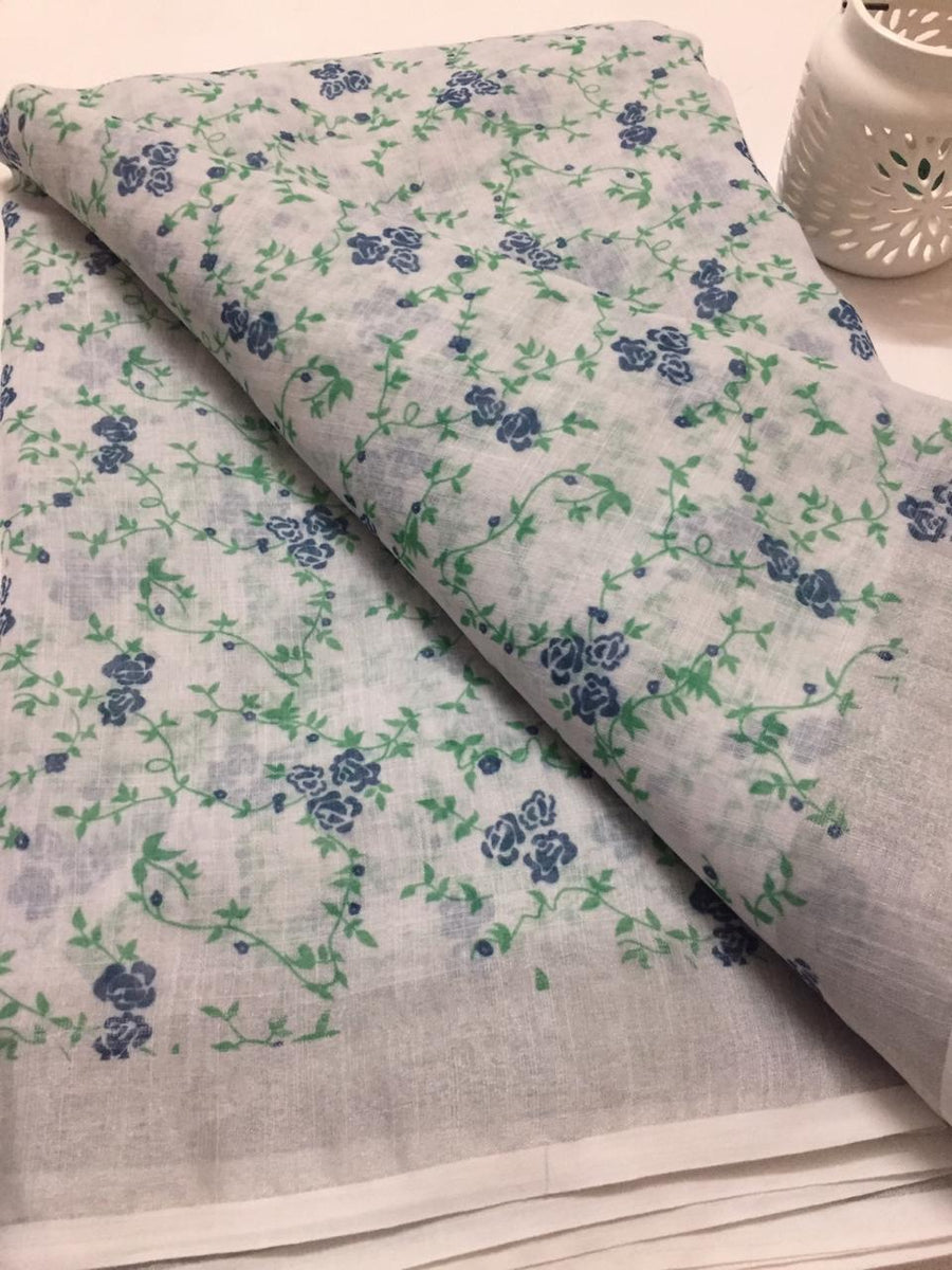 Printed Linen fabric with zari border