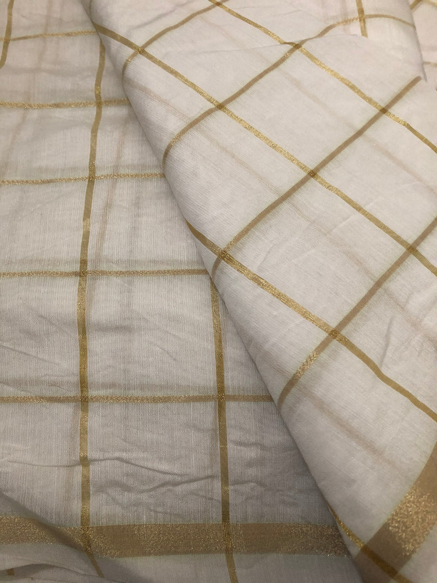 Dyeable Silk Cotton with zari checks fabric