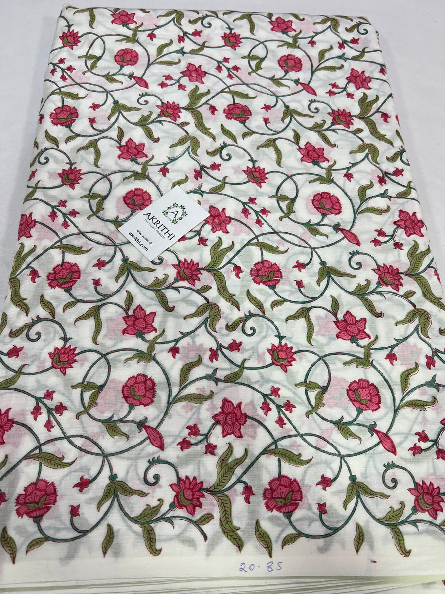 Hand block Printed pure mul cotton fabric