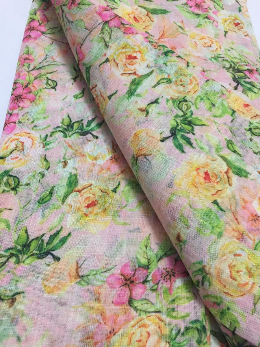 Printed Linen fabric with zari border