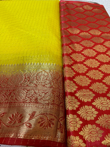 Banarasi fabric with organza checks combo