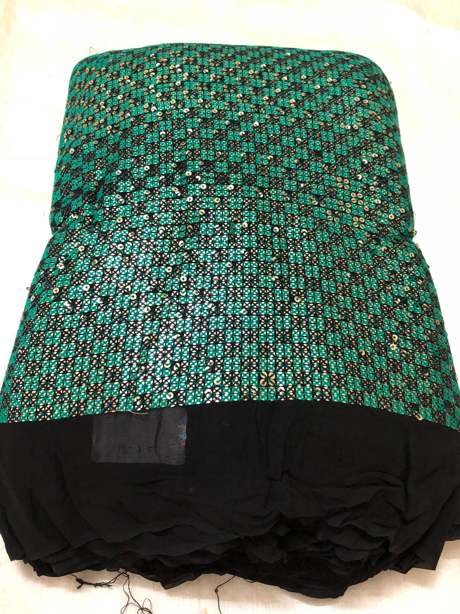 Sequins with thread embroidery on black georgette fabric