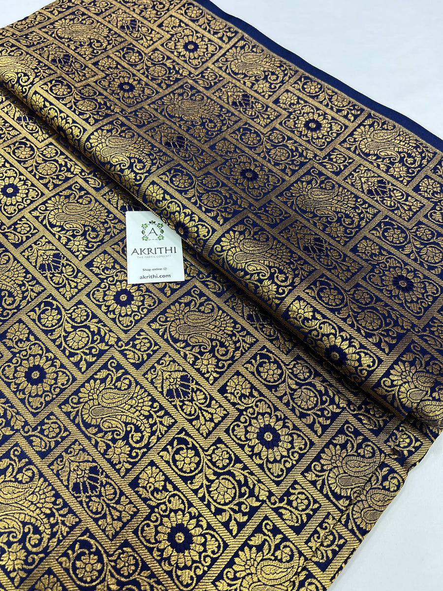 Banarasi brocade fabric navy blue