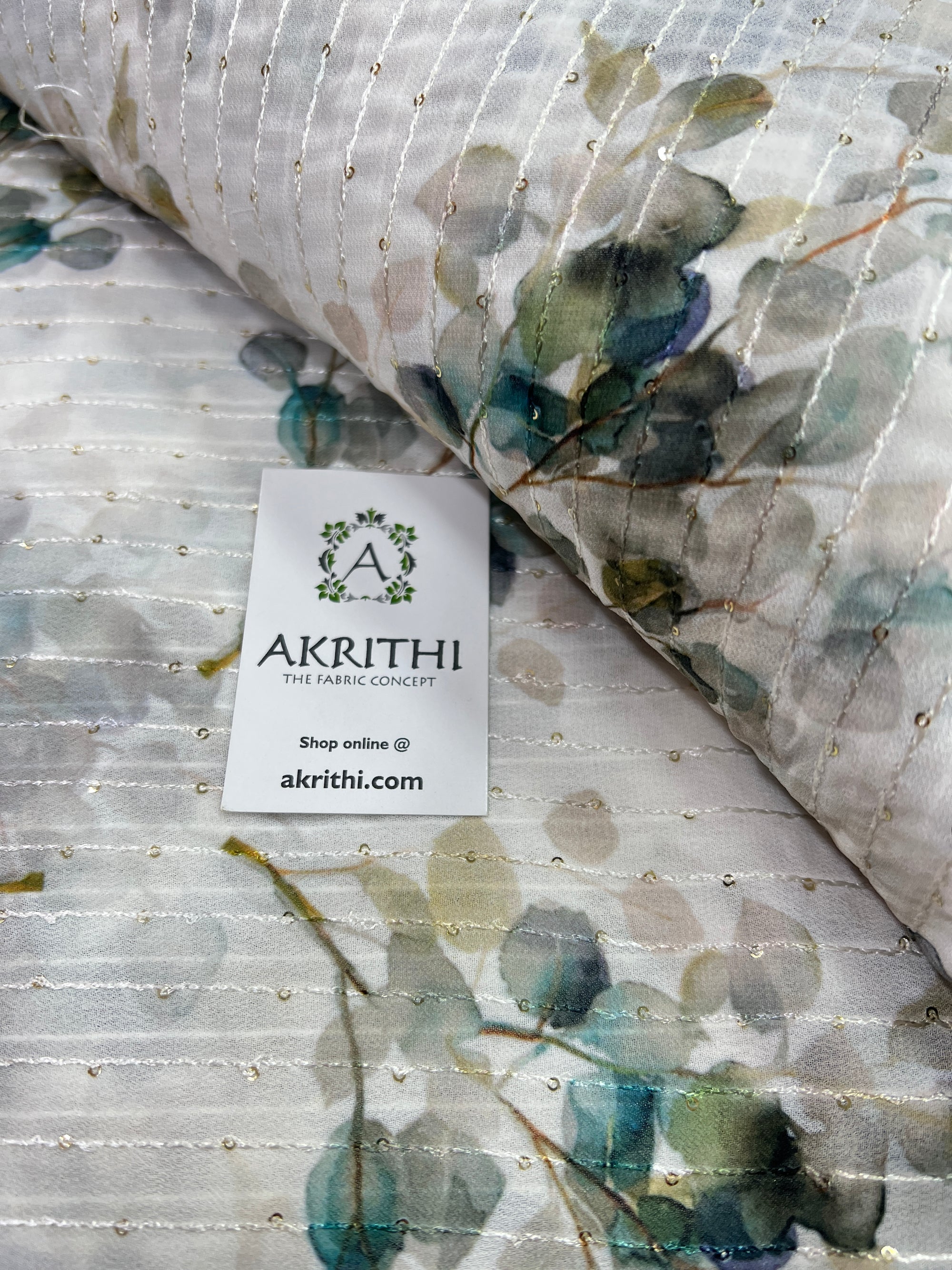 Digital printed georgette fabric with sequins work