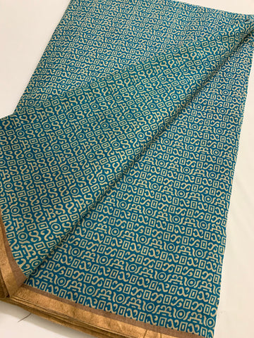 Printed handloom pure munga silk fabric