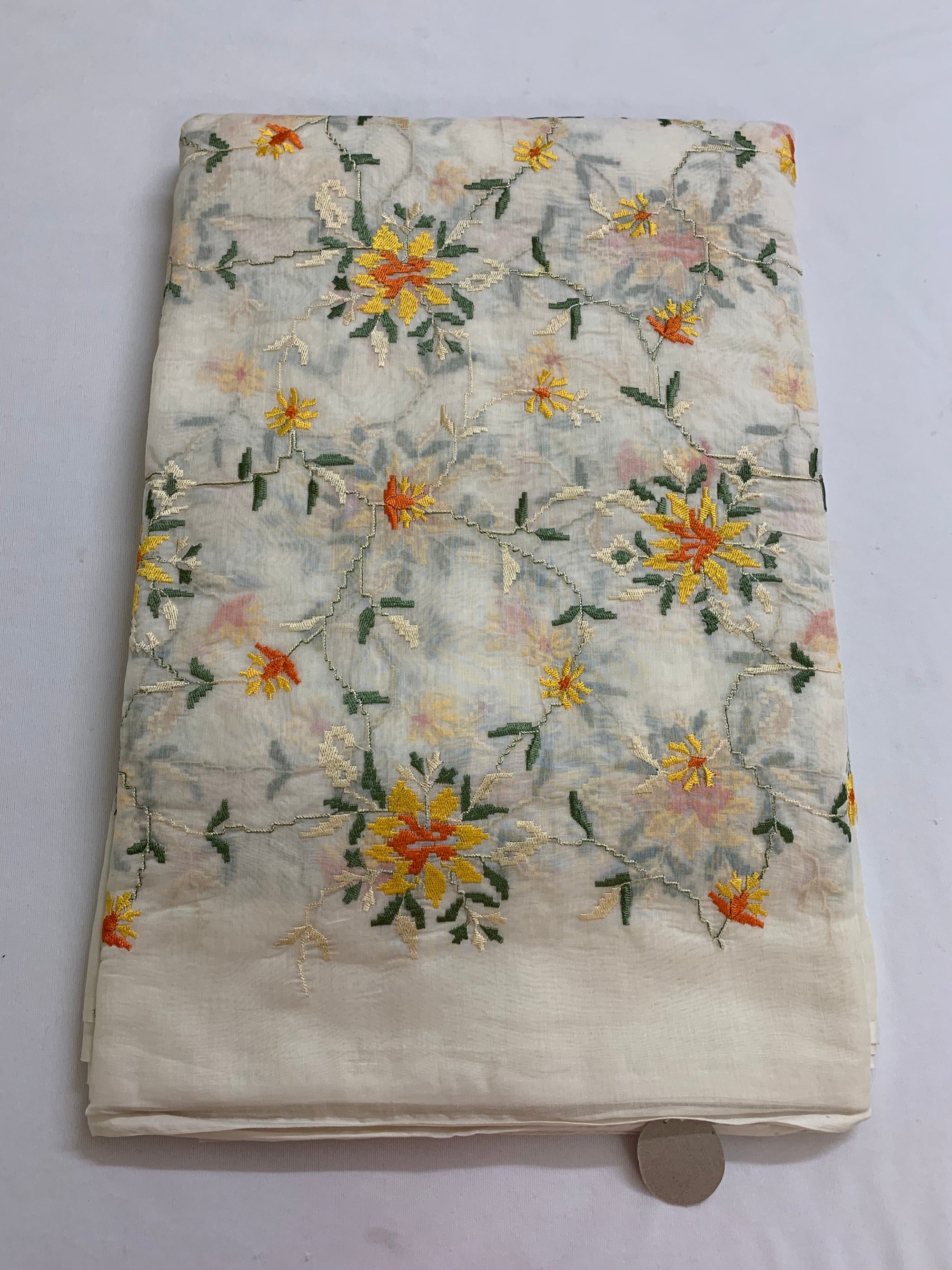 HANDLOOM MUL CHANDERI EMBROIDERED FABRIC