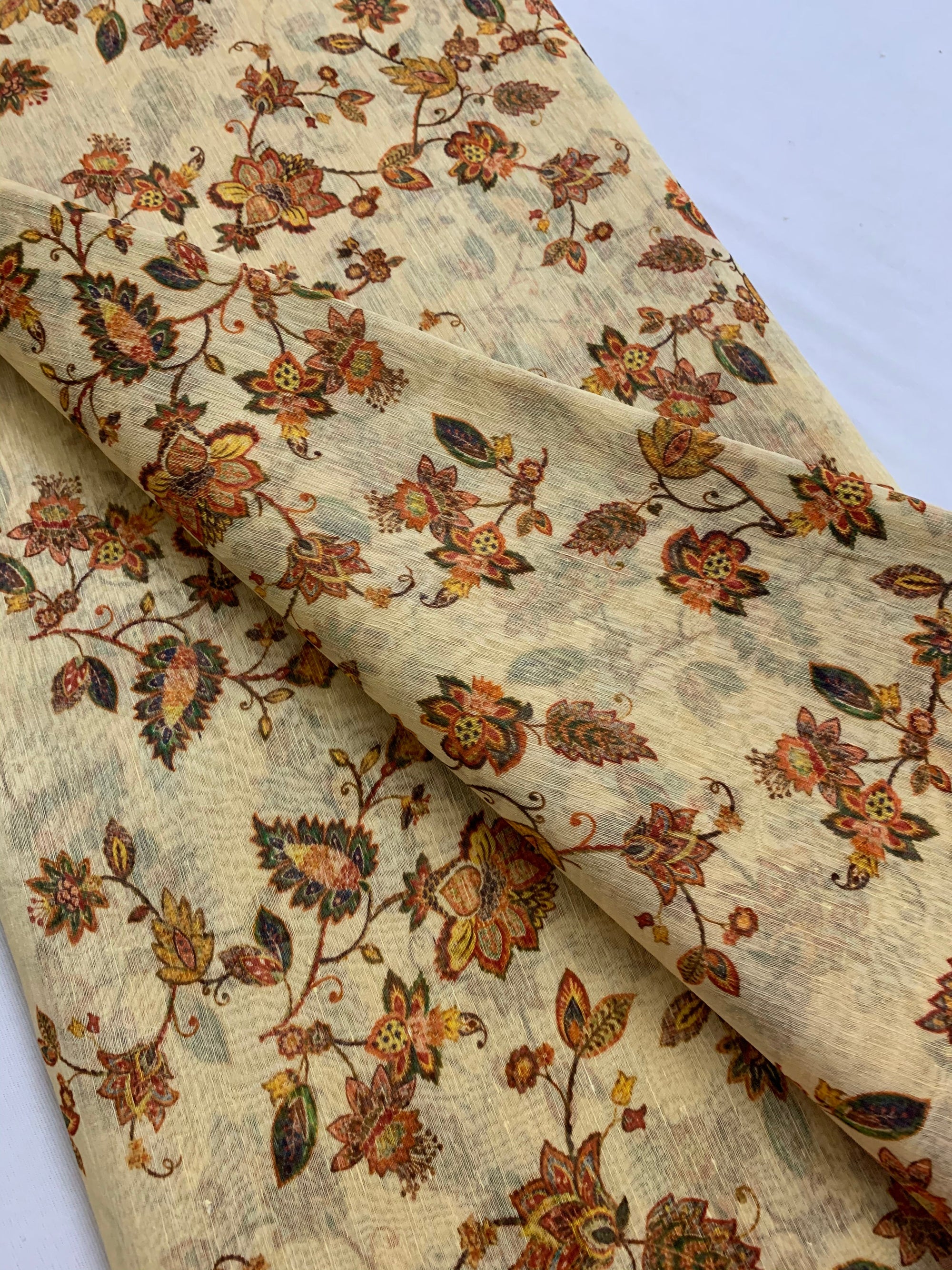 Handloom Printed pure linen silk fabric