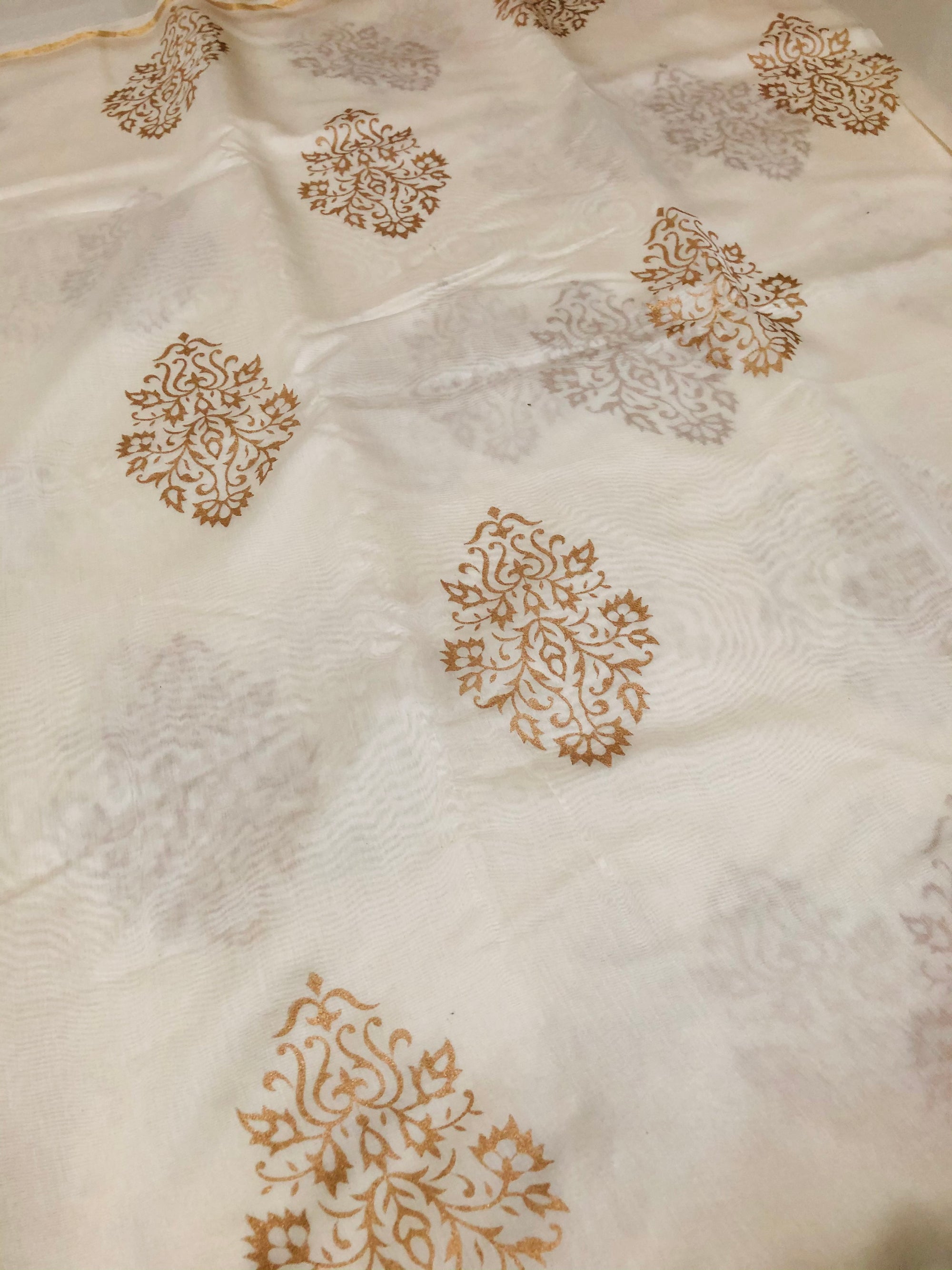 Block printed Pure chanderi saree