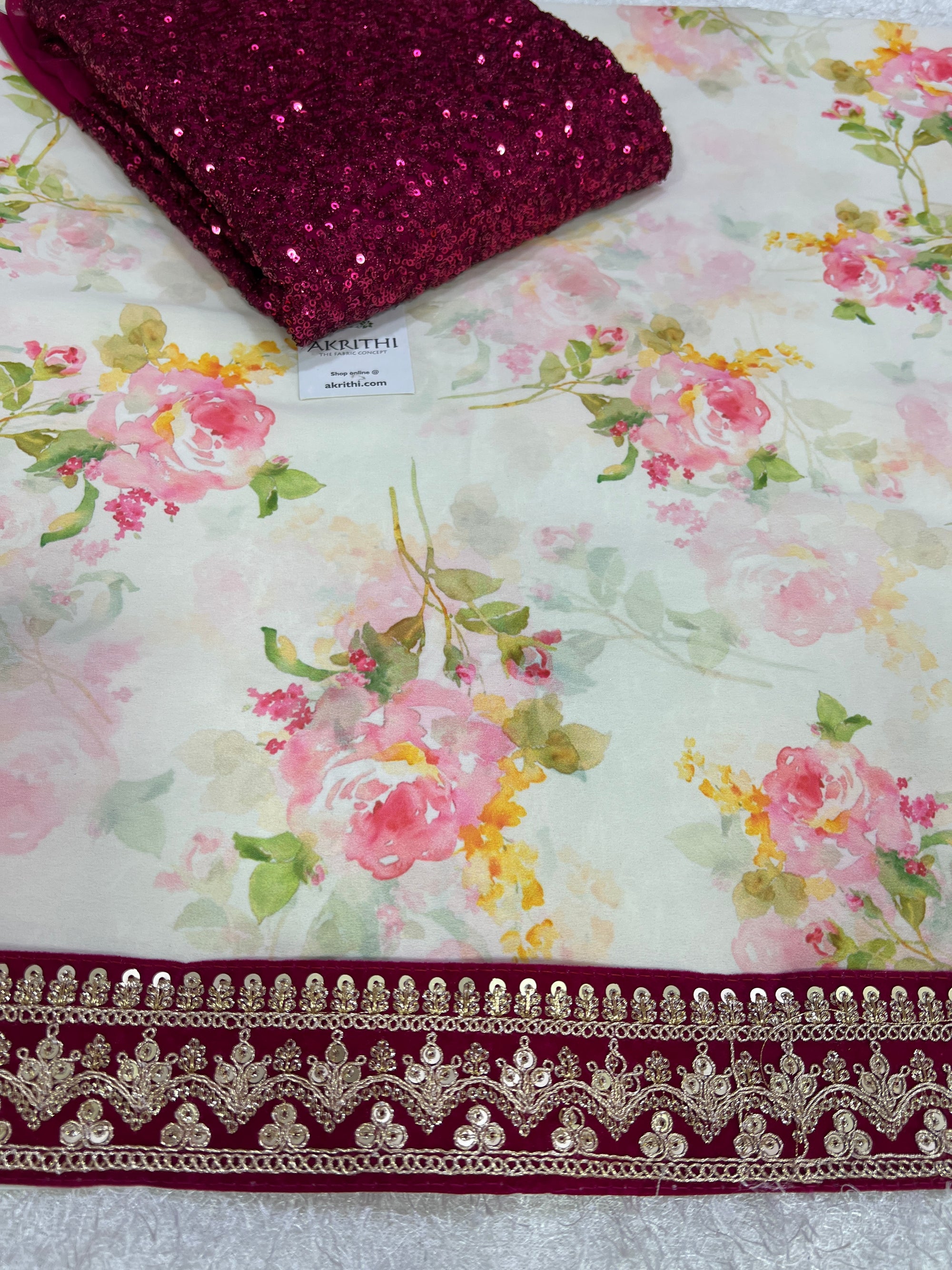 Printed Georgette saree with blouse and lace