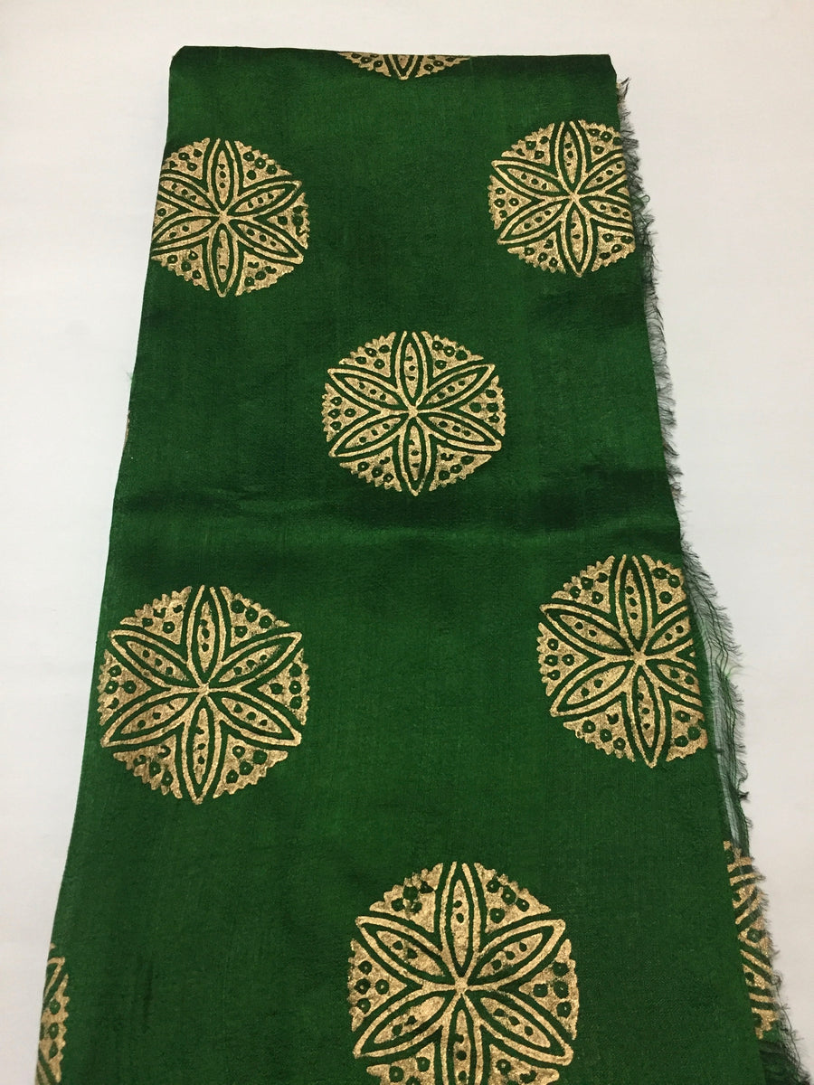 Dupion pure raw silk half and half saree with block print