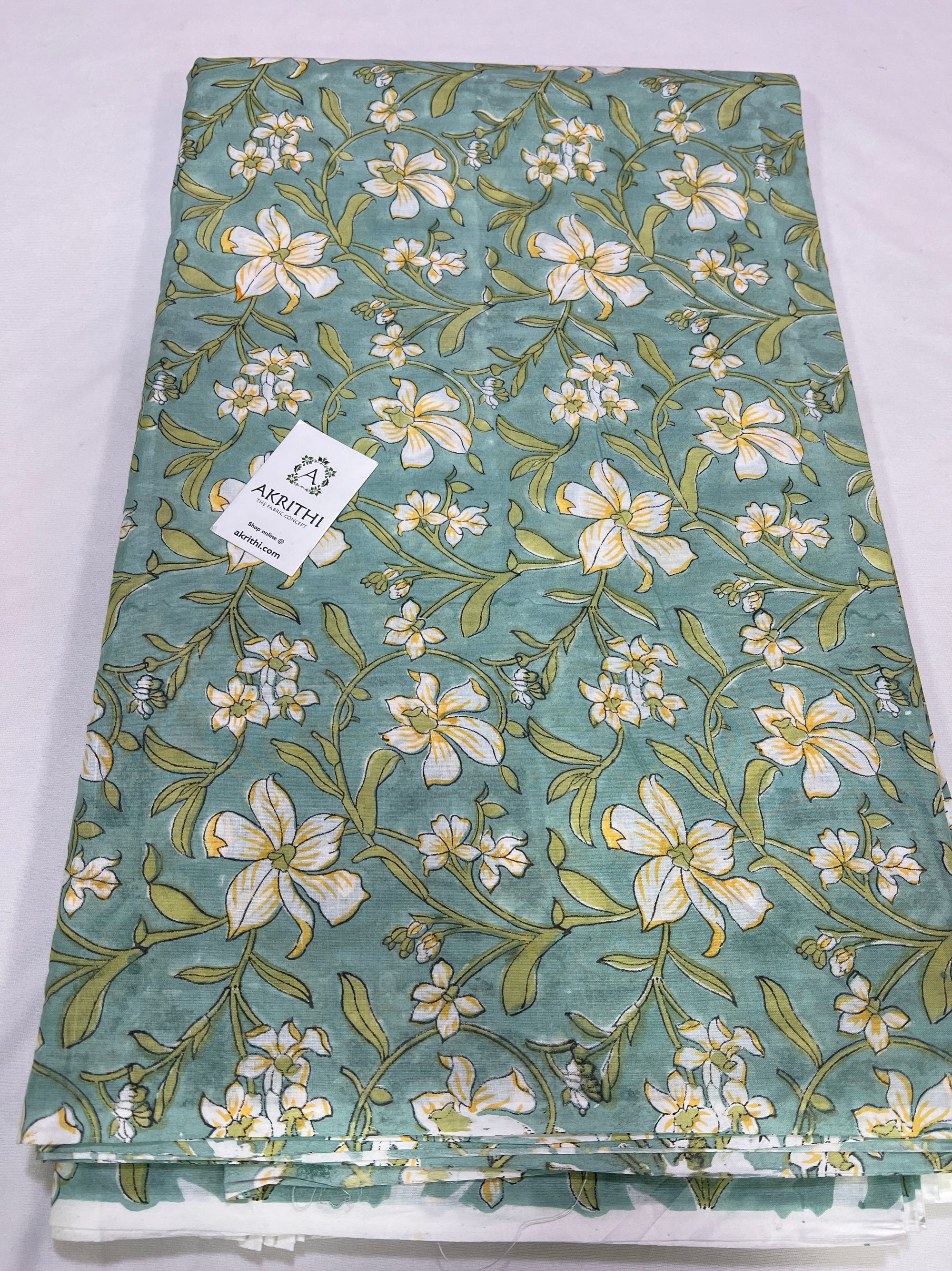 Hand block Printed pure mul cotton fabric