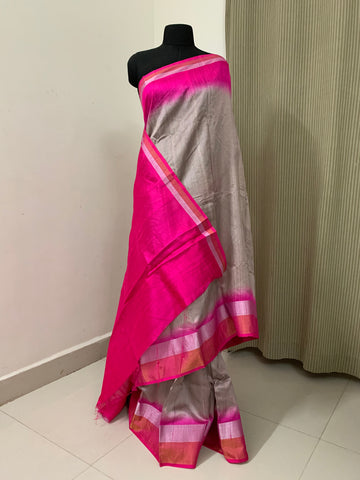 Dupion pure raw silk saree with zari border