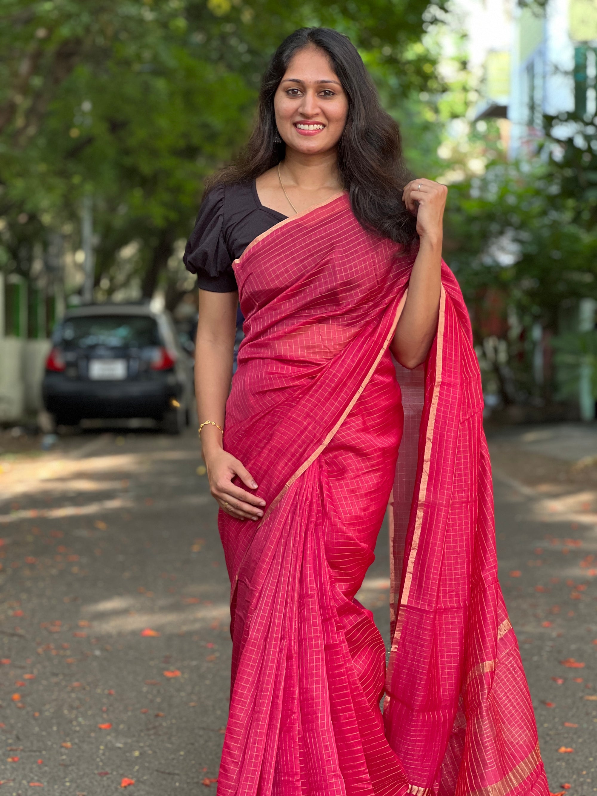 Pure chanderi checks saree