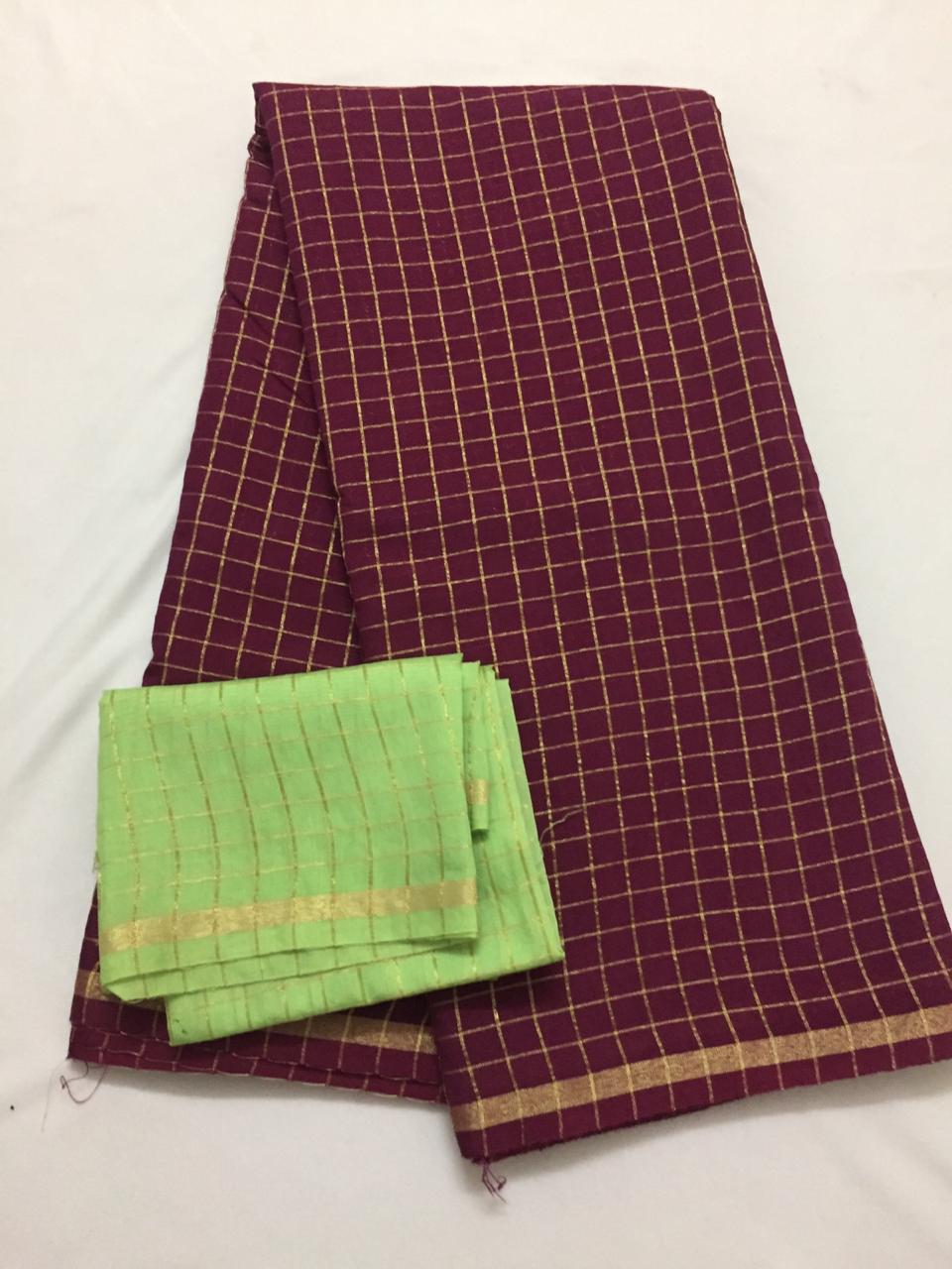 Silk zari checks saree with contrast blouse