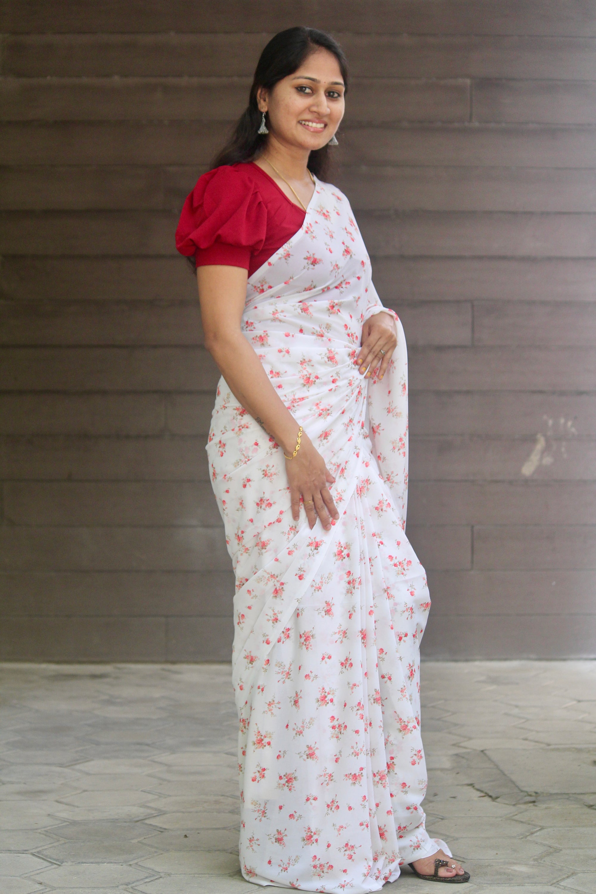 Digital floral printed georgette saree