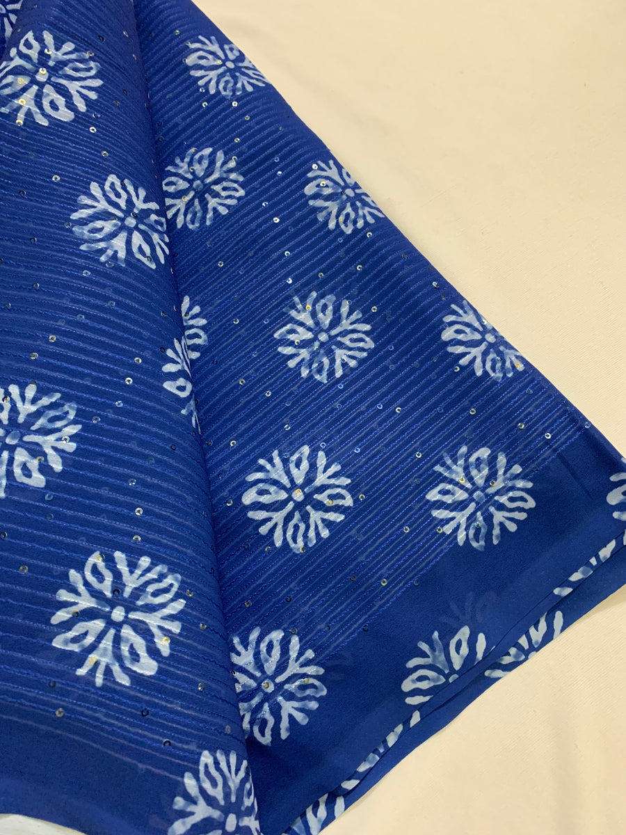 Embroidery on printed georgette fabric