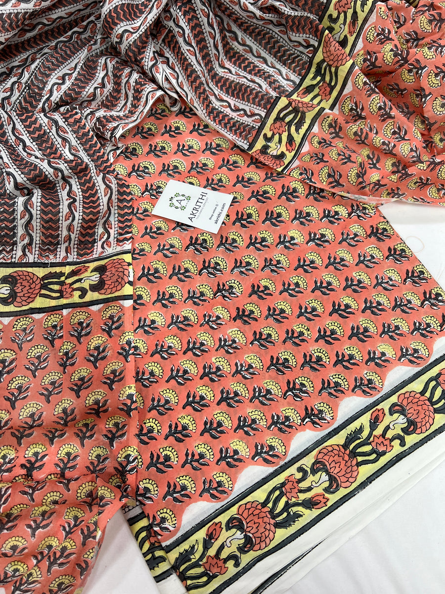 Hand block printed pure cotton salwar suit with dupatta