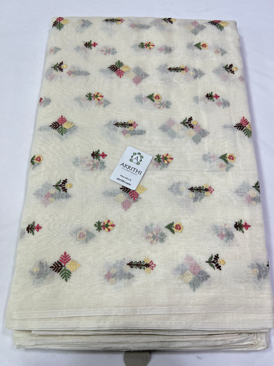 HANDLOOM MUL CHANDERI EMBROIDERED FABRIC