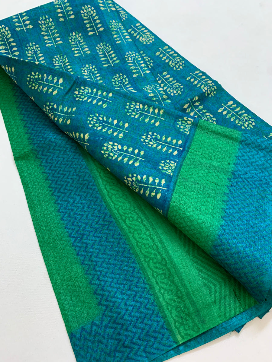 Handloom block printed Pure tussar silk saree