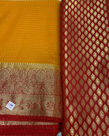 Banarasi fabric with organza checks combo