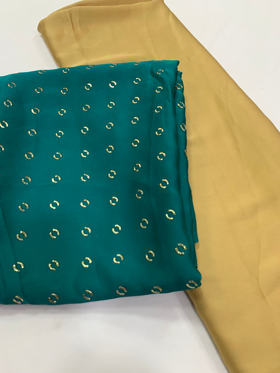 Foil printed semi soft silk kurta with satin bottom