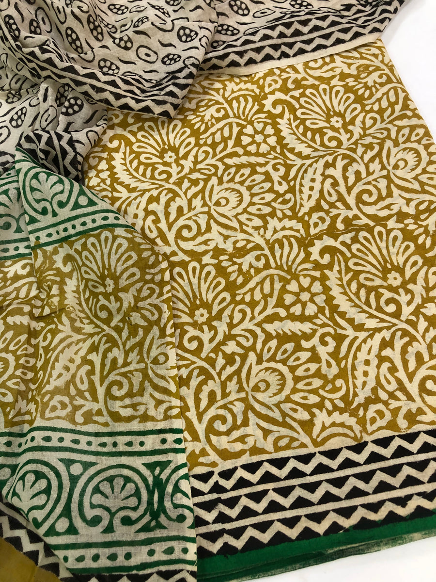 Hand block printed pure cotton salwar suit with dupatta