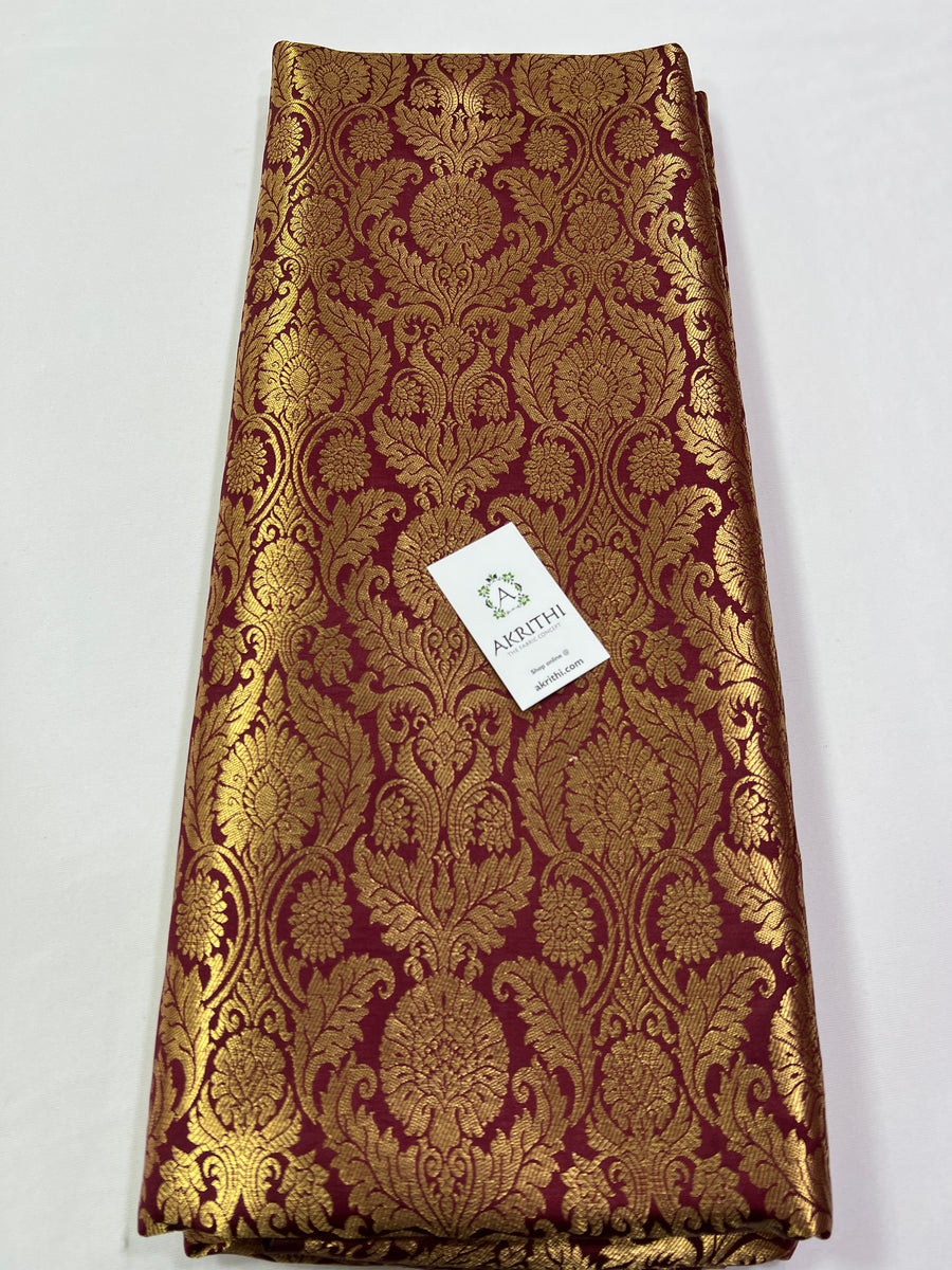 Handloom Banarasi brocade fabric maroon colour 80 cm cut