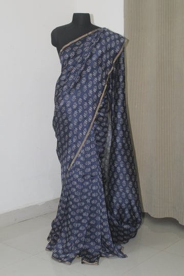 Handloom printed pure linen silk saree