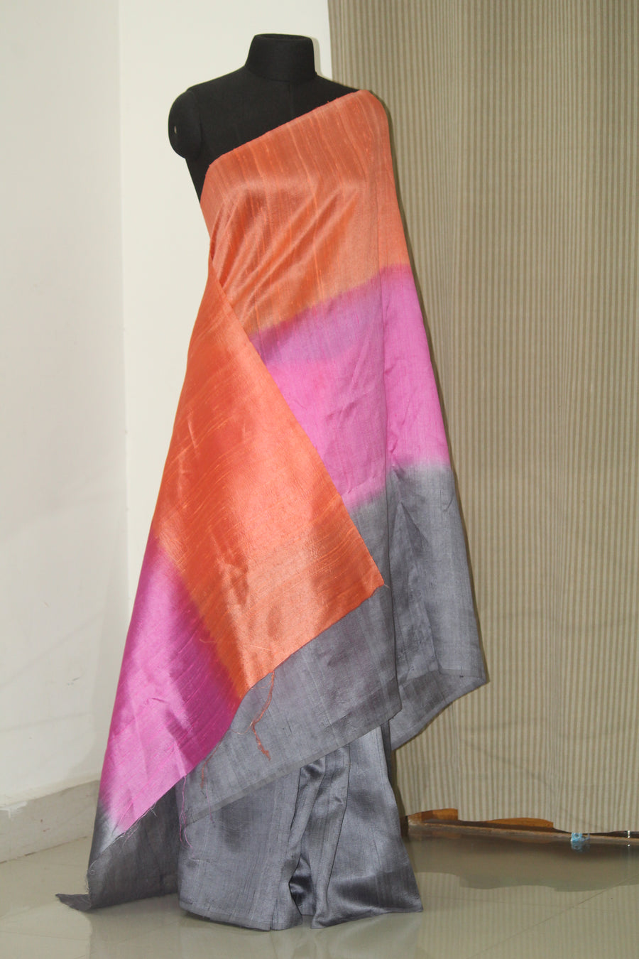 Pure raw silk saree in multi shade