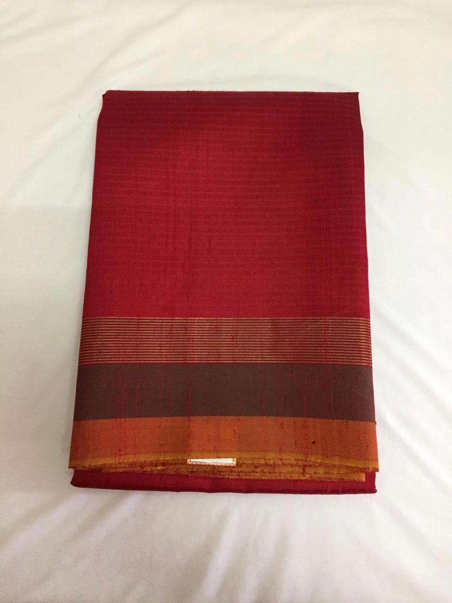 Handloom pure raw silk saree with contrast border