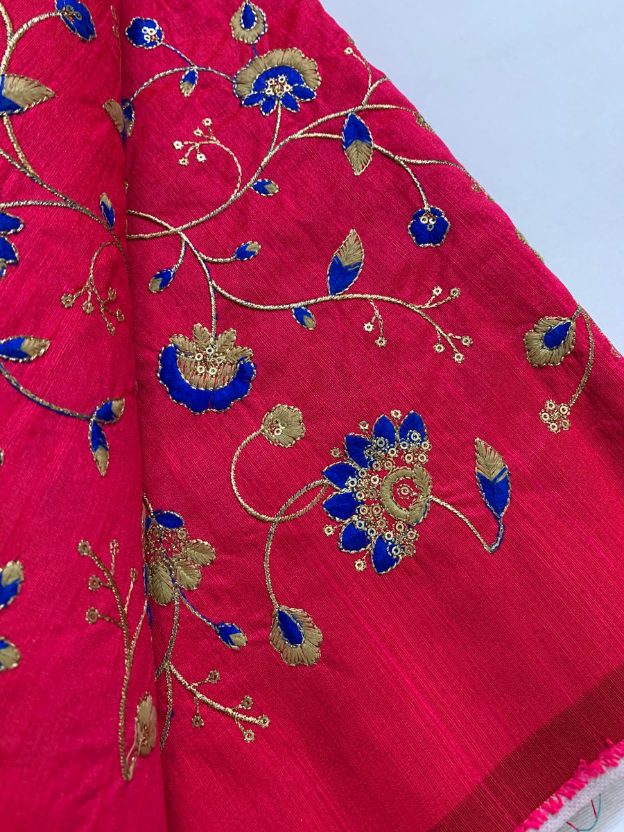 Embroidery on raw silk fabric 60 cms cut