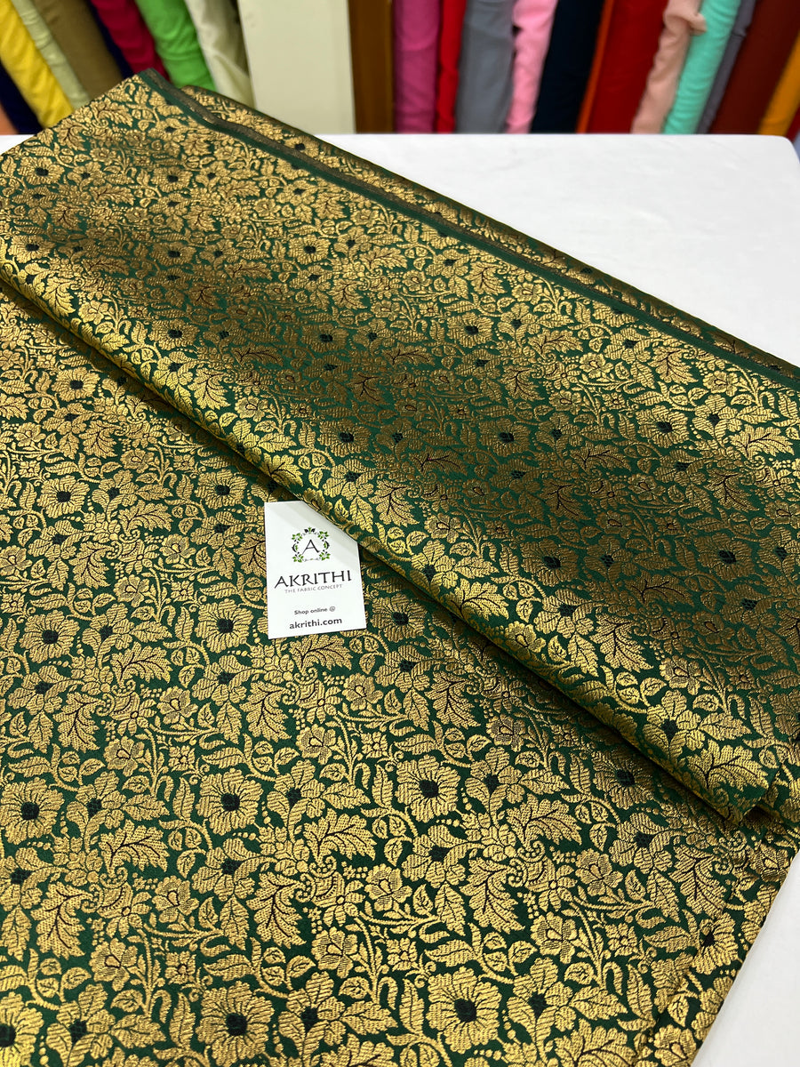 Handloom Banarasi brocade fabric dark green colour