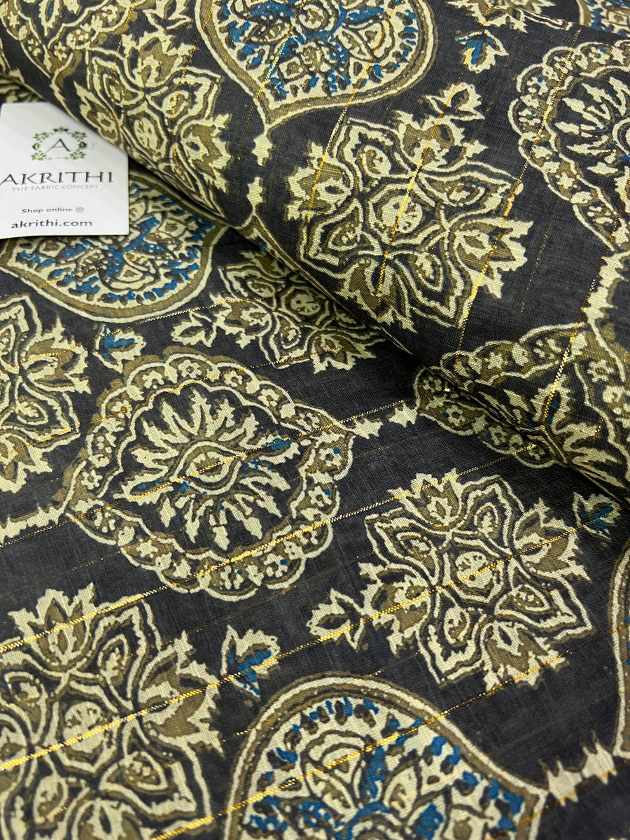 Digital printed munga cotton fabric with Zari lines