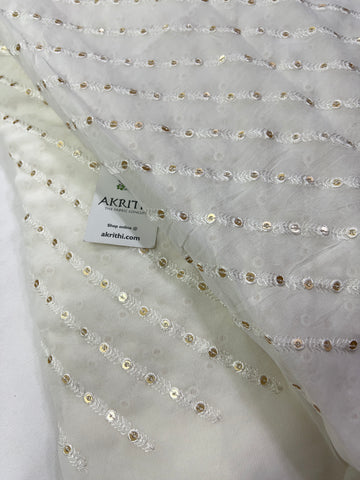 Sequins Embroidery on dyeable white Georgette fabric